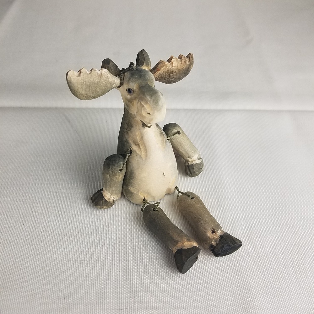 Discovery Channel Store Wooden Moose Ornament Movable Limbs Christmas holiday